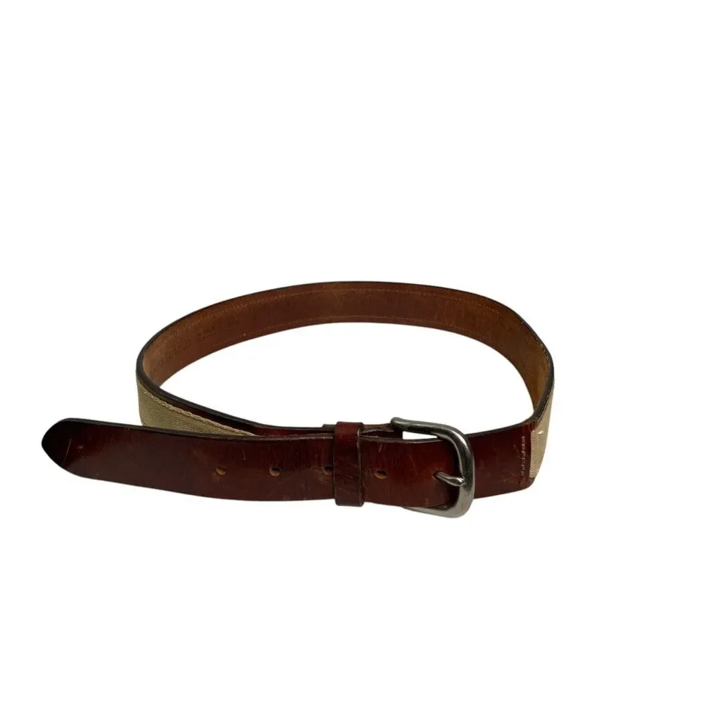 Banana Republic Men's Leather Belt Size 34 Canvas Mixed Media Preppy Old‎ Money